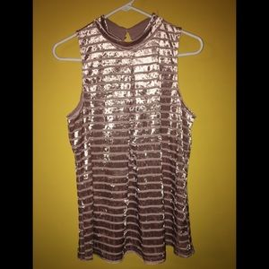 Women’s crushed velvet sheer stripe beige top sz L